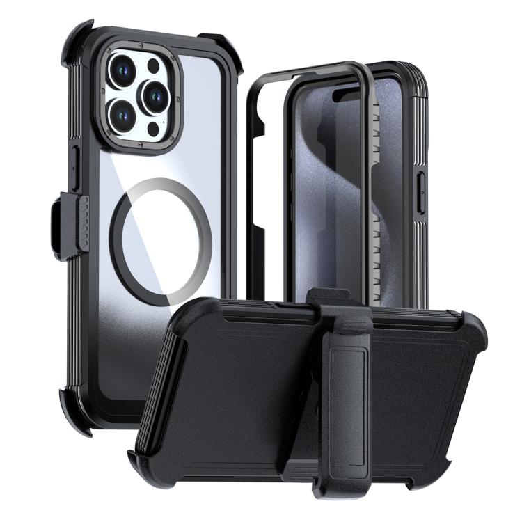 Custodia magnetica per telefono in acrilico a copertura totale con clip posteriore., For iPhone 16 Plus, For iPhone 16, For iPhone 15 Pro Max