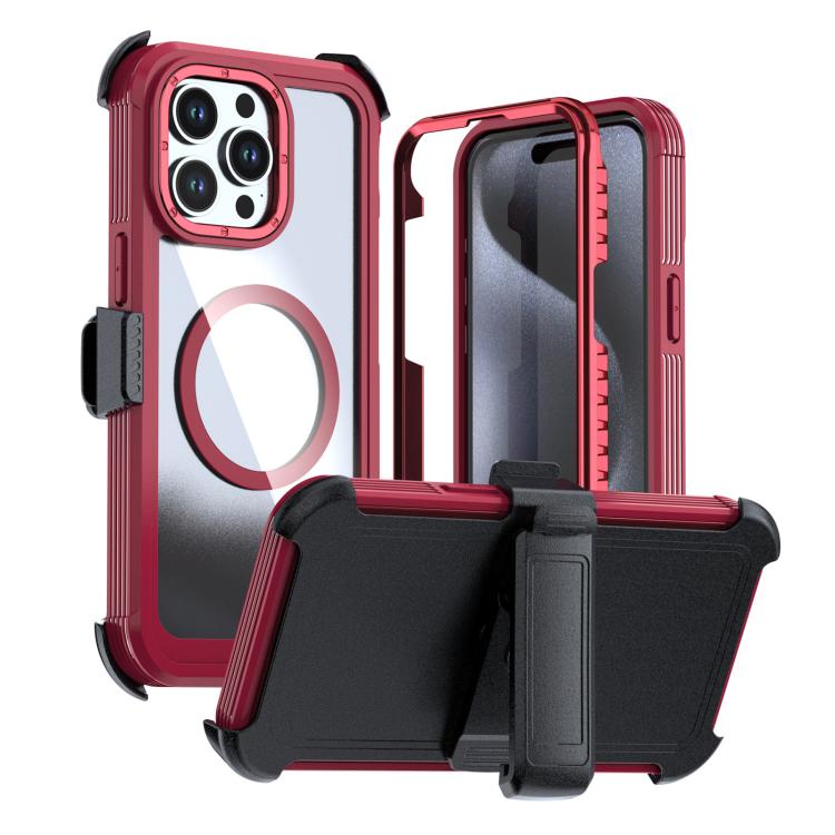 Custodia magnetica per telefono in acrilico a copertura totale con clip posteriore., For iPhone 15 Pro, For iPhone 15 Plus / 14 Plus, For iPhone 15