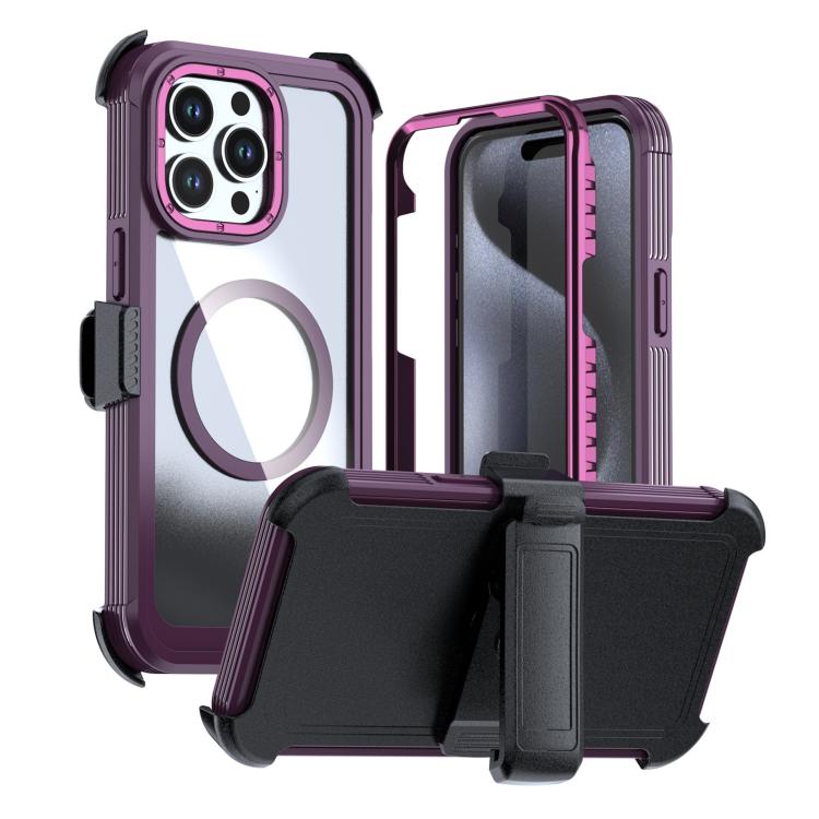 Custodia magnetica per telefono in acrilico a copertura totale con clip posteriore., For iPhone 15 Pro, For iPhone 15 Plus / 14 Plus, For iPhone 15