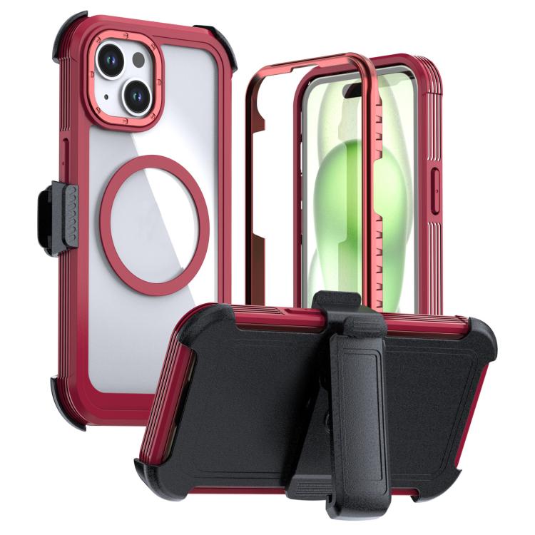 Custodia magnetica per telefono in acrilico a copertura totale con clip posteriore., For iPhone 15 Pro, For iPhone 15 Plus / 14 Plus, For iPhone 15