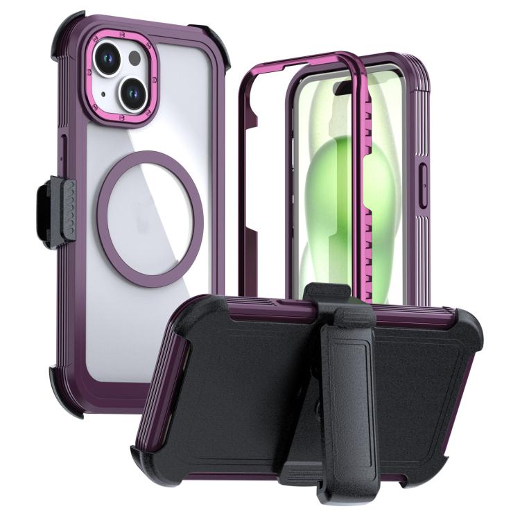 Custodia magnetica per telefono in acrilico a copertura totale con clip posteriore., For iPhone 15 Pro, For iPhone 15 Plus / 14 Plus, For iPhone 15