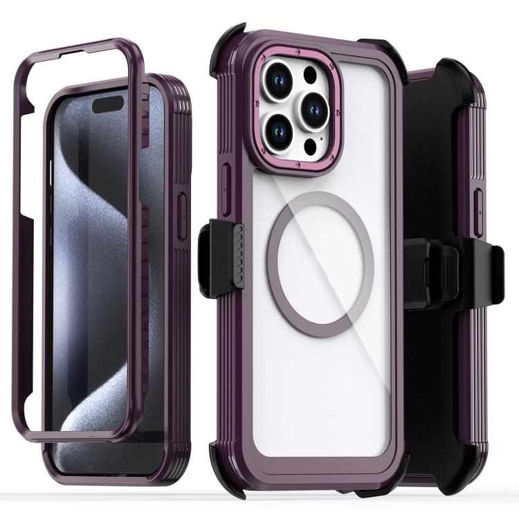 Custodia magnetica per telefono in acrilico a copertura totale con clip posteriore., For iPhone 13 Pro Max, For iPhone 13 Pro, For iPhone 12 / 12 Pro