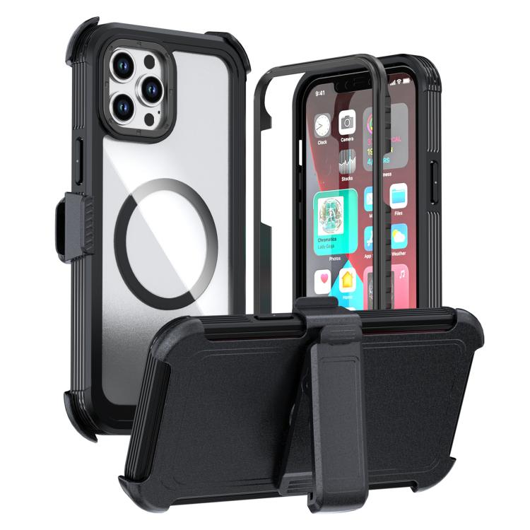 Custodia magnetica per telefono in acrilico a copertura totale con clip posteriore., For iPhone 13 Pro Max, For iPhone 13 Pro, For iPhone 12 / 12 Pro