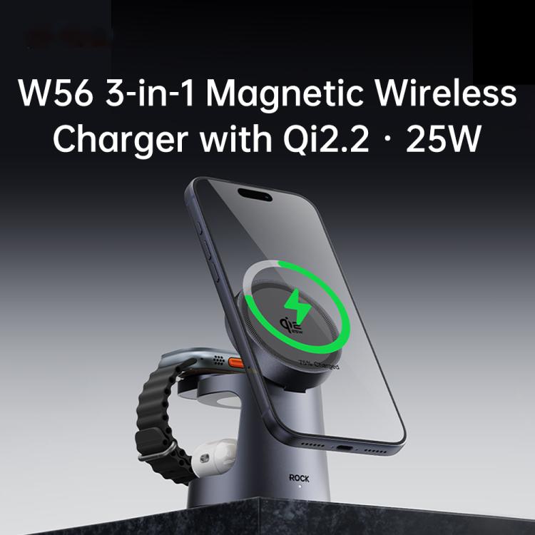 Caricabatterie wireless magnetico 3 in 1 ROCK W56 con Qi2.2 25W, W56