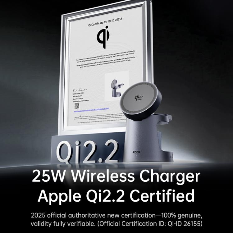Caricabatterie wireless magnetico 3 in 1 ROCK W56 con Qi2.2 25W, W56