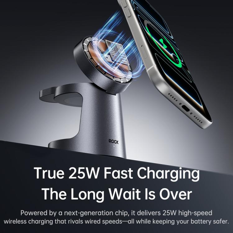 Caricabatterie wireless magnetico 3 in 1 ROCK W56 con Qi2.2 25W, W56