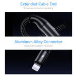 Cavo di ricarica ROCK RCB0790 da 1,2 m, 3 in 1, da USB a 8 pin + Type-C + Micro USB, con rivestimento metallico intrecciato., RCB0790