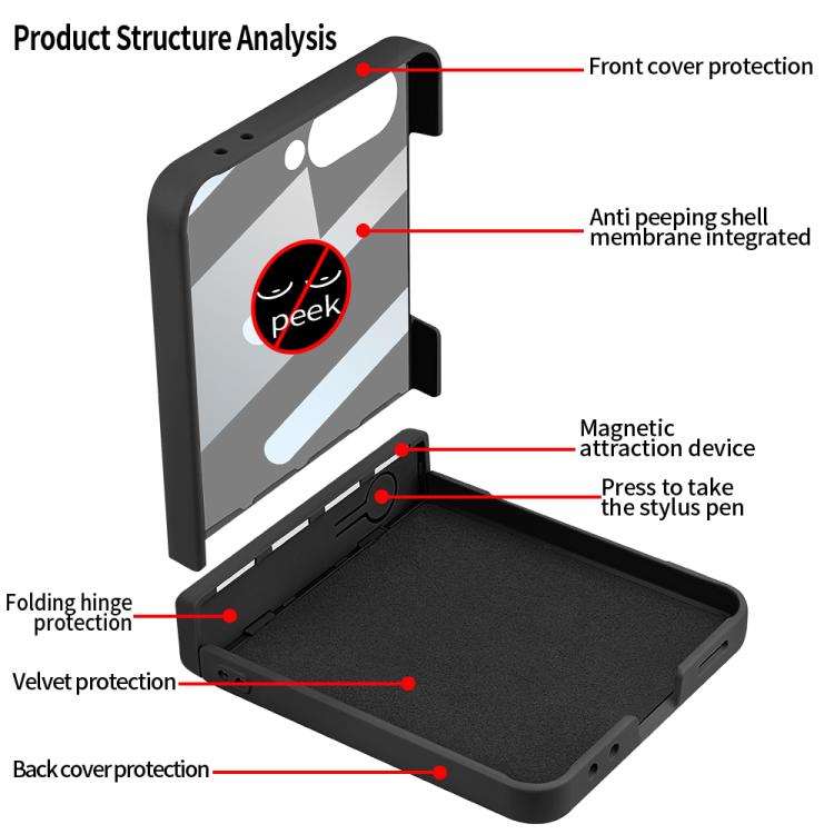 Custodia protettiva integrale per telefono VIETAO Cool Pro Series con vetro temperato per la privacy., For Samsung Galaxy Z Flip7 5G, For Samsung Galaxy Z Flip6 5G