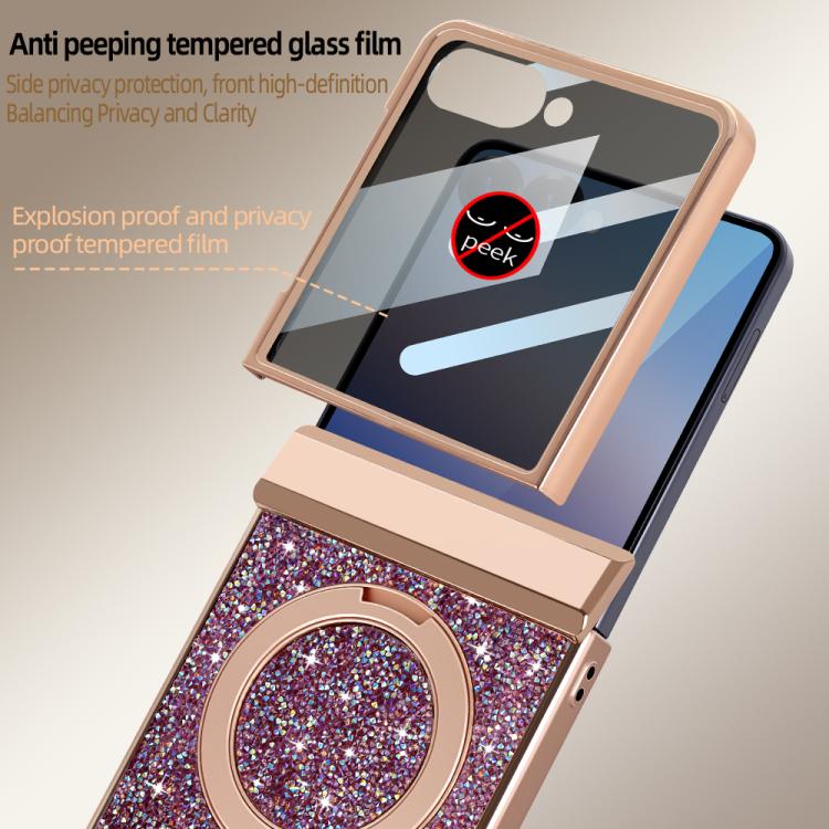 Custodia per telefono VIETAO Flash Diamond con vetro temperato per la privacy e supporto magnetico integrato., For Samsung Galaxy Z Flip7 5G, For Samsung Galaxy Z Flip6 5G