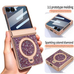 Custodia per telefono VIETAO Flash Diamond con vetro temperato per la privacy e supporto magnetico integrato., For Samsung Galaxy Z Flip7 5G, For Samsung Galaxy Z Flip6 5G