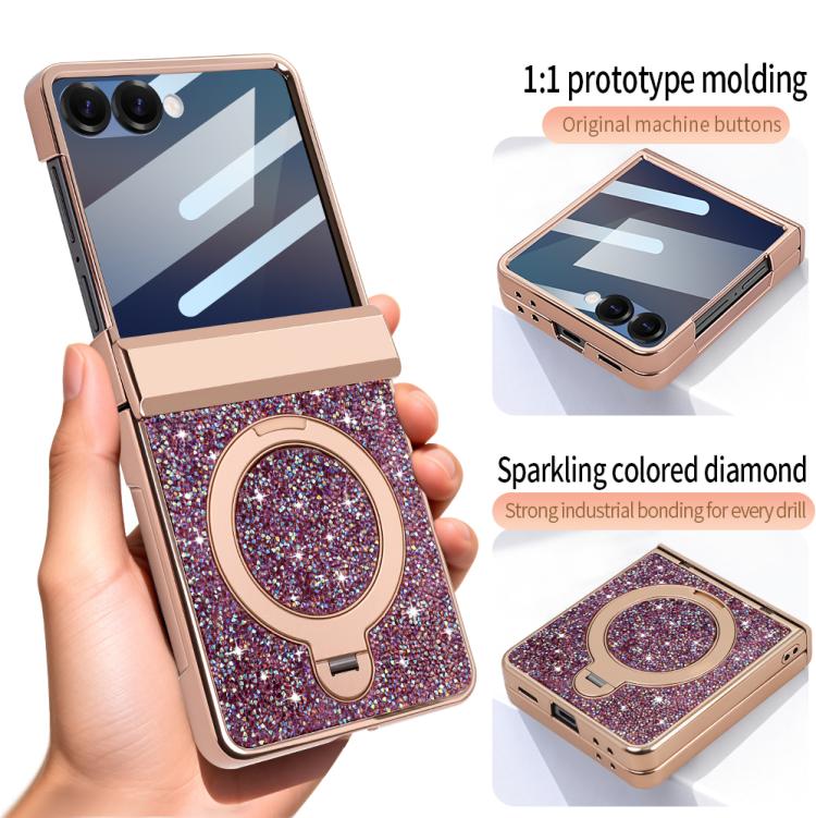 Custodia per telefono VIETAO Flash Diamond con vetro temperato per la privacy e supporto magnetico integrato., For Samsung Galaxy Z Flip7 5G, For Samsung Galaxy Z Flip6 5G