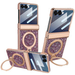 Custodia per telefono VIETAO Flash Diamond con vetro temperato per la privacy e supporto magnetico integrato., For Samsung Galaxy Z Flip7 5G, For Samsung Galaxy Z Flip6 5G