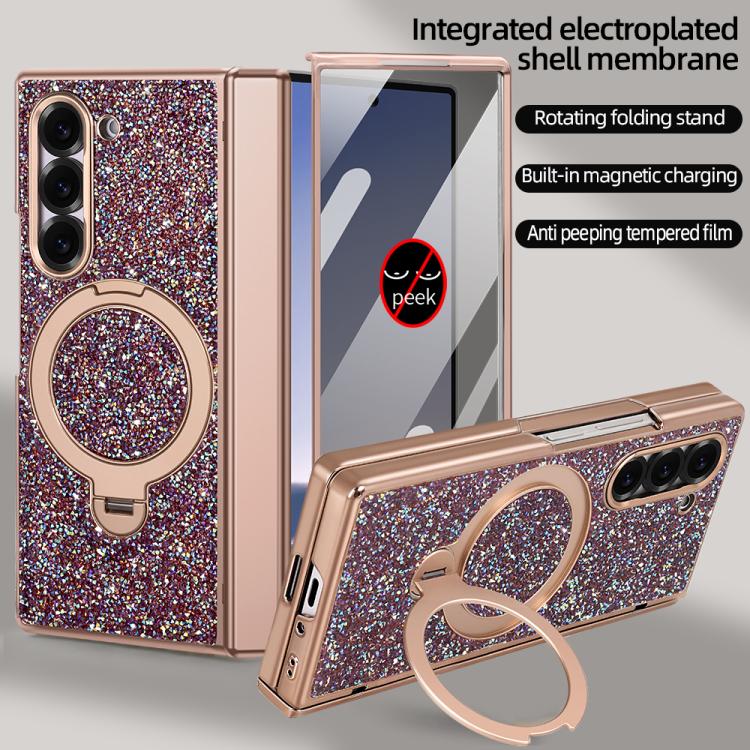 Custodia per telefono VIETAO Flash Diamond con vetro temperato per la privacy e supporto magnetico integrato., For Samsung Galaxy Z Fold7 5G, For Samsung Galaxy Z Fold6 5G