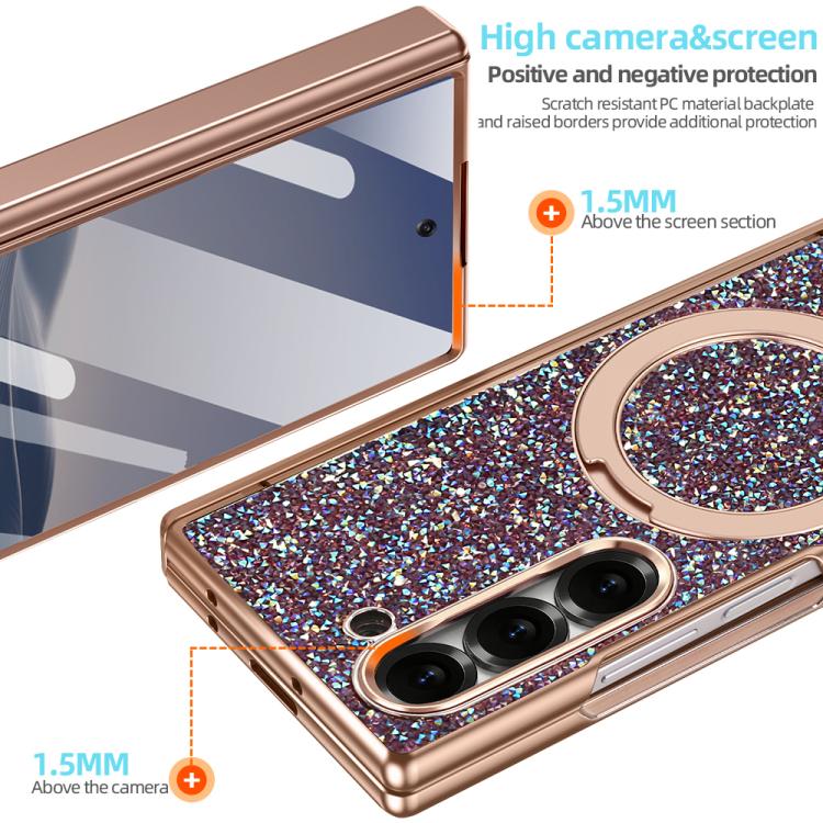 Custodia per telefono VIETAO Flash Diamond con vetro temperato per la privacy e supporto magnetico integrato., For Samsung Galaxy Z Fold7 5G, For Samsung Galaxy Z Fold6 5G