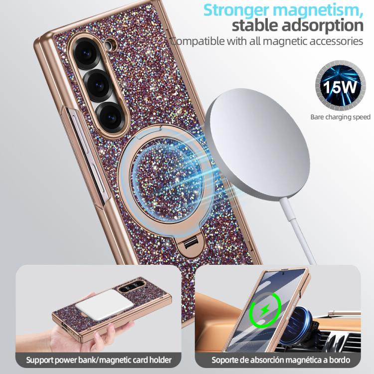 Custodia per telefono VIETAO Flash Diamond con vetro temperato per la privacy e supporto magnetico integrato., For Samsung Galaxy Z Fold7 5G, For Samsung Galaxy Z Fold6 5G