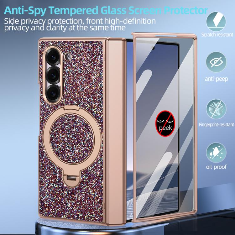 Custodia per telefono VIETAO Flash Diamond con vetro temperato per la privacy e supporto magnetico integrato., For Samsung Galaxy Z Fold7 5G, For Samsung Galaxy Z Fold6 5G