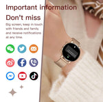 Smartwatch da donna QS03 con display AMOLED da 1,32 pollici e supporto per il monitoraggio della salute.