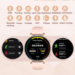 Smartwatch da donna QS03 con display AMOLED da 1,32 pollici e supporto per il monitoraggio della salute.