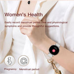 Smartwatch da donna QS03 con display AMOLED da 1,32 pollici e supporto per il monitoraggio della salute.