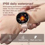 Smartwatch da donna QS03 con display AMOLED da 1,32 pollici e supporto per il monitoraggio della salute.