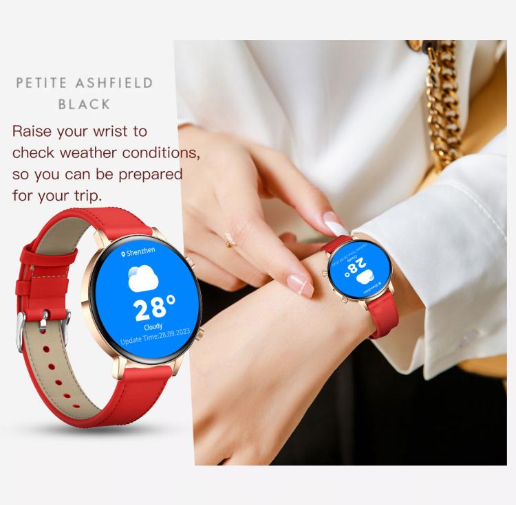 Smartwatch da donna QS03 con display AMOLED da 1,32 pollici e supporto per il monitoraggio della salute.