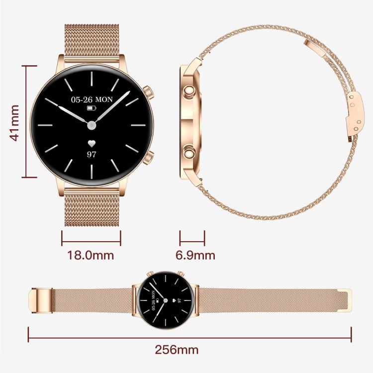 Smartwatch da donna QS03 con display AMOLED da 1,32 pollici e supporto per il monitoraggio della salute.