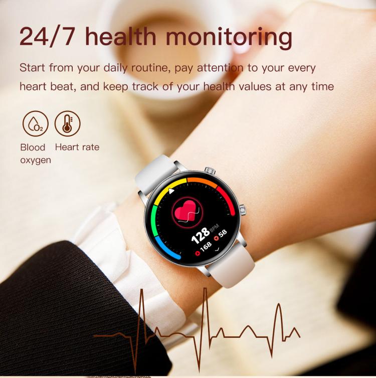 Smartwatch da donna QS03 con display AMOLED da 1,32 pollici e supporto per il monitoraggio della salute.