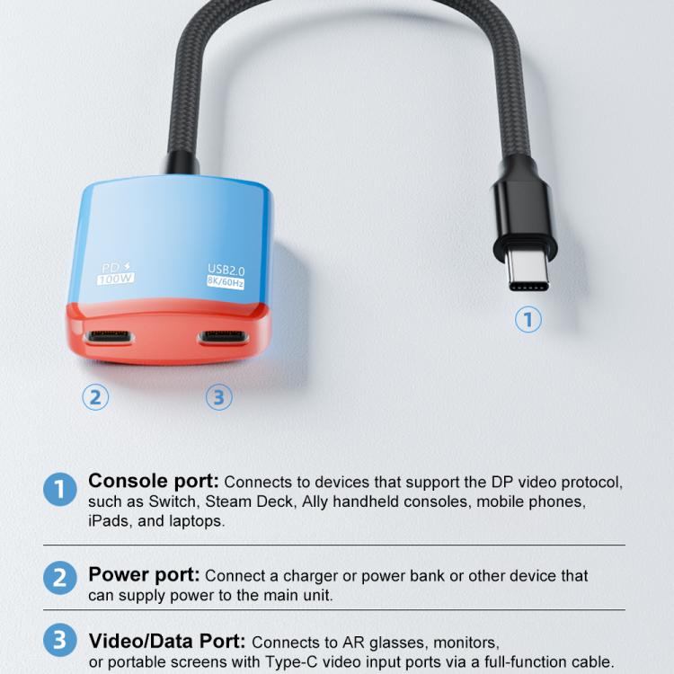 Convertitore AR 2 in 1 da Type-C a doppio Type-C con funzionalità complete