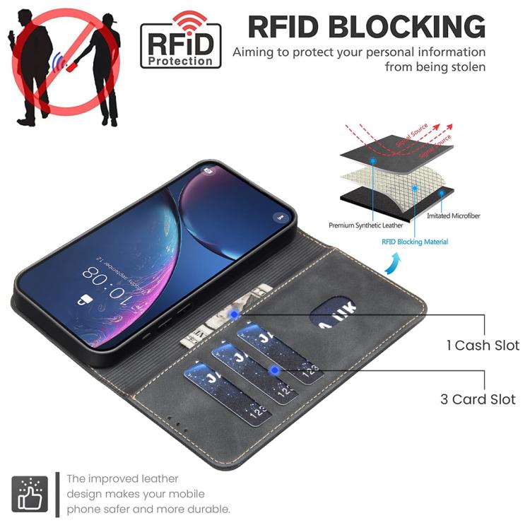 Custodia per telefono in ecopelle con texture in pelle di vitello tinta unita e protezione RFID., For Samsung Galaxy A14 4G / 5G, For Samsung Galaxy A34 5G, For Samsung Galaxy A54 5G