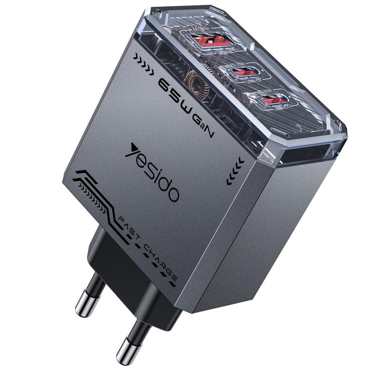Caricabatterie rapido Yesido YC101 da 65 W con tecnologia Mecha GaN e tre porte., YC101