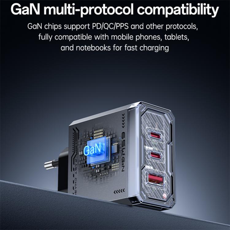 Caricabatterie rapido Yesido YC101 da 65 W con tecnologia Mecha GaN e tre porte., YC101