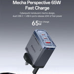 Caricabatterie rapido Yesido YC147 da 65 W con tecnologia Mecha GaN e tre porte., YC147