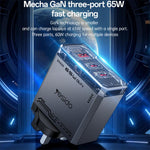 Caricabatterie rapido Yesido YC147 da 65 W con tecnologia Mecha GaN e tre porte., YC147