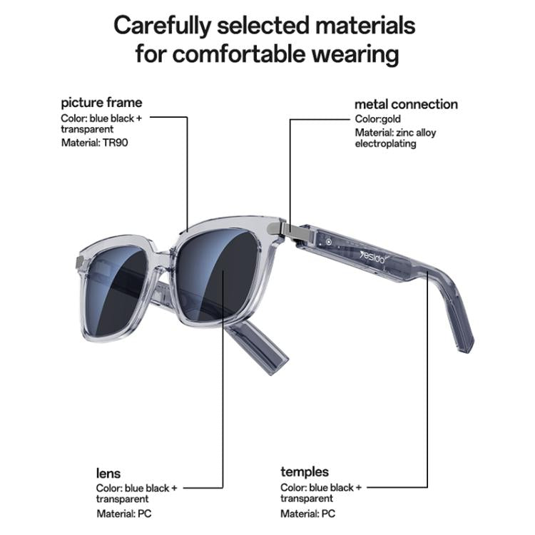 Occhiali intelligenti Yesido IO41 con Bluetooth, impermeabili IP54, chiamate HD e comfort audio a orecchio aperto., IO41