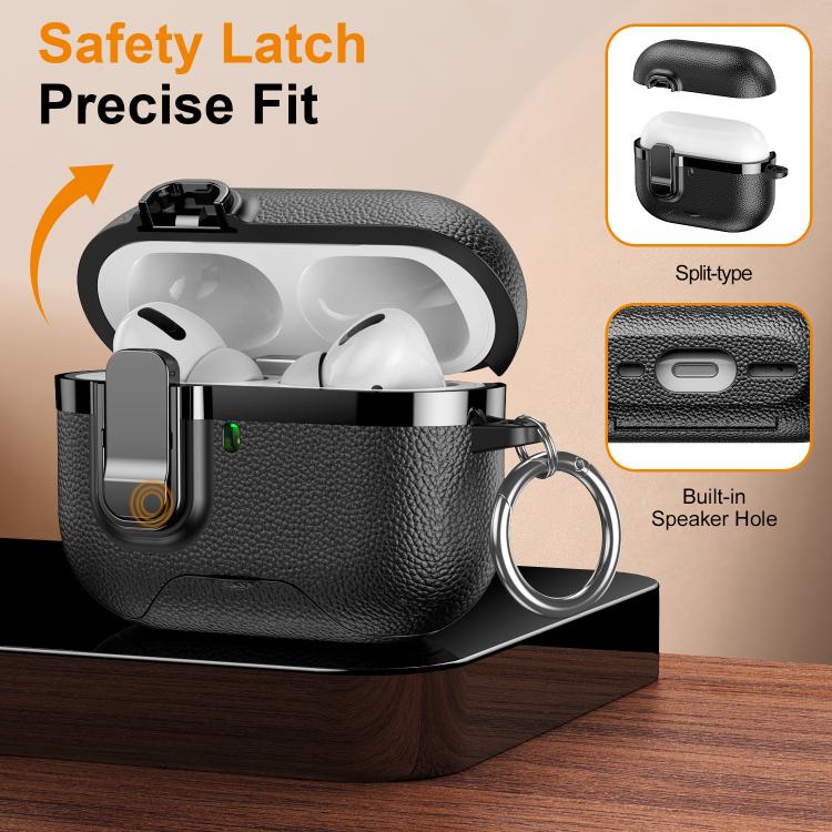 Custodia protettiva per auricolari wireless con supporto nascosto e texture in similpelle elettrolitica., For AirPods Pro 3, For AirPods Pro 2, For AirPods Pro