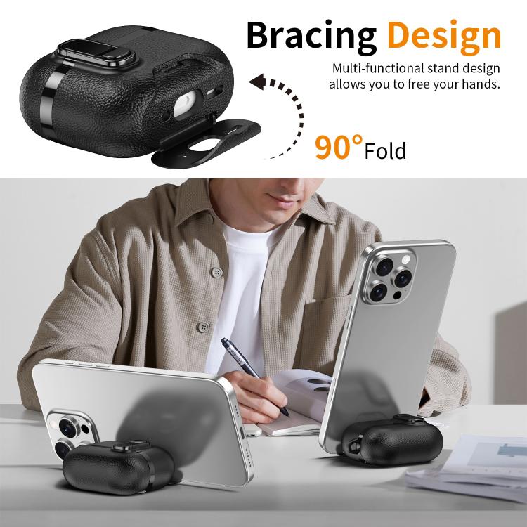 Custodia protettiva per auricolari wireless con supporto nascosto e texture in similpelle elettrolitica., For AirPods Pro 3, For AirPods Pro 2, For AirPods Pro