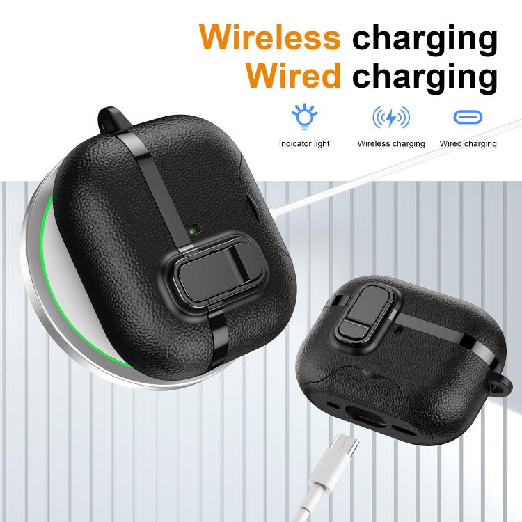 Custodia protettiva per auricolari wireless con supporto nascosto e texture in similpelle elettrolitica., For AirPods Pro 3, For AirPods Pro 2, For AirPods Pro