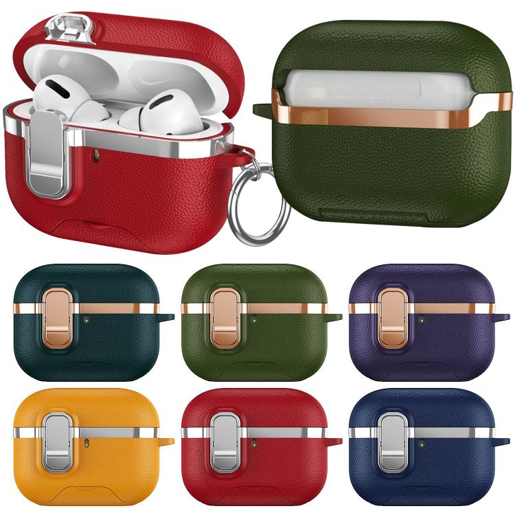 Custodia protettiva per auricolari wireless con supporto nascosto e texture in similpelle elettrolitica., For AirPods Pro 3, For AirPods Pro 2, For AirPods Pro