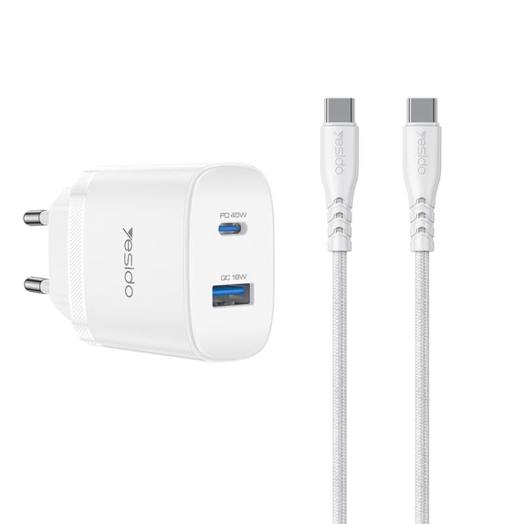Set di caricabatterie rapido Yesido PD45W con doppia interfaccia USB e Type-C, EU Plug, UK Plug, US Plug