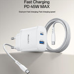 Set di caricabatterie rapido Yesido PD45W con doppia interfaccia USB e Type-C, EU Plug, UK Plug, US Plug