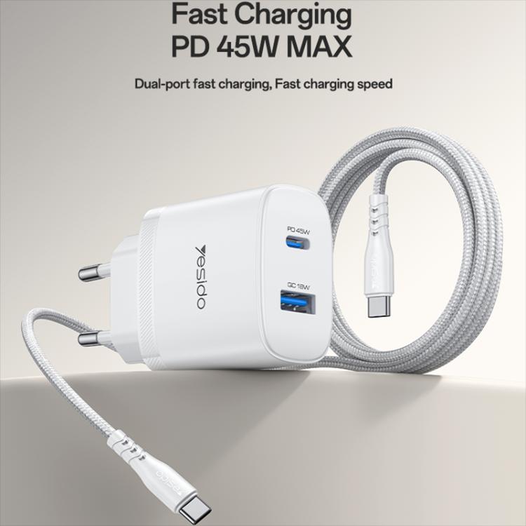 Set di caricabatterie rapido Yesido PD45W con doppia interfaccia USB e Type-C, EU Plug, UK Plug, US Plug