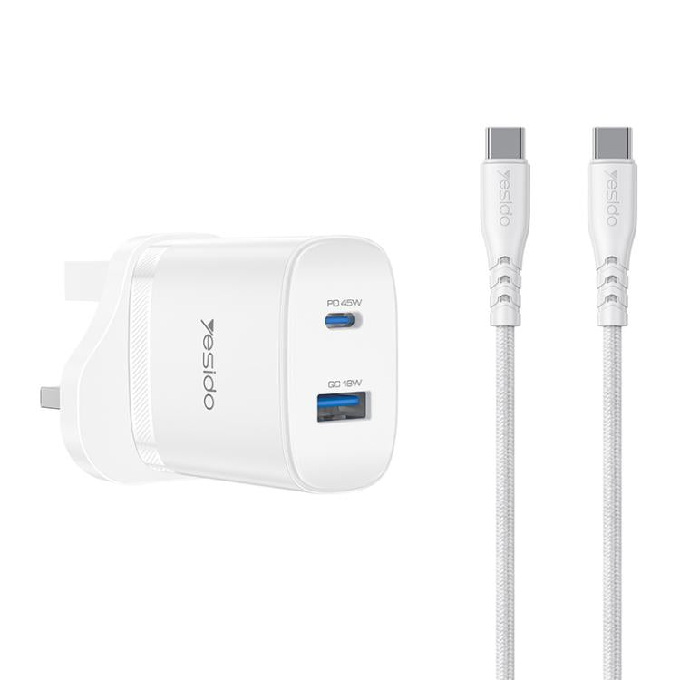Set di caricabatterie rapido Yesido PD45W con doppia interfaccia USB e Type-C, EU Plug, UK Plug, US Plug