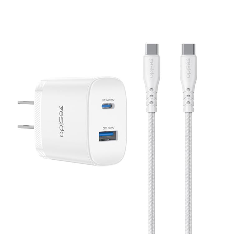 Set di caricabatterie rapido Yesido PD45W con doppia interfaccia USB e Type-C, EU Plug, UK Plug, US Plug