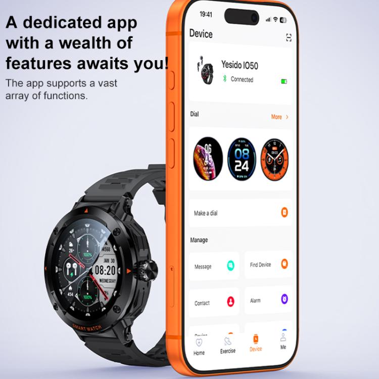Smartwatch Yesido IO50 con auricolari TWS, smartwatch 2 in 1 compatibile con Bluetooth con custodia di ricarica, display HD da 1,46 pollici, NFC