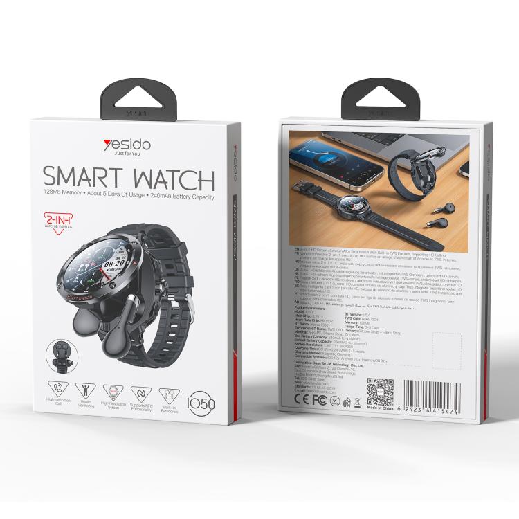 Smartwatch Yesido IO50 con auricolari TWS, smartwatch 2 in 1 compatibile con Bluetooth con custodia di ricarica, display HD da 1,46 pollici, NFC