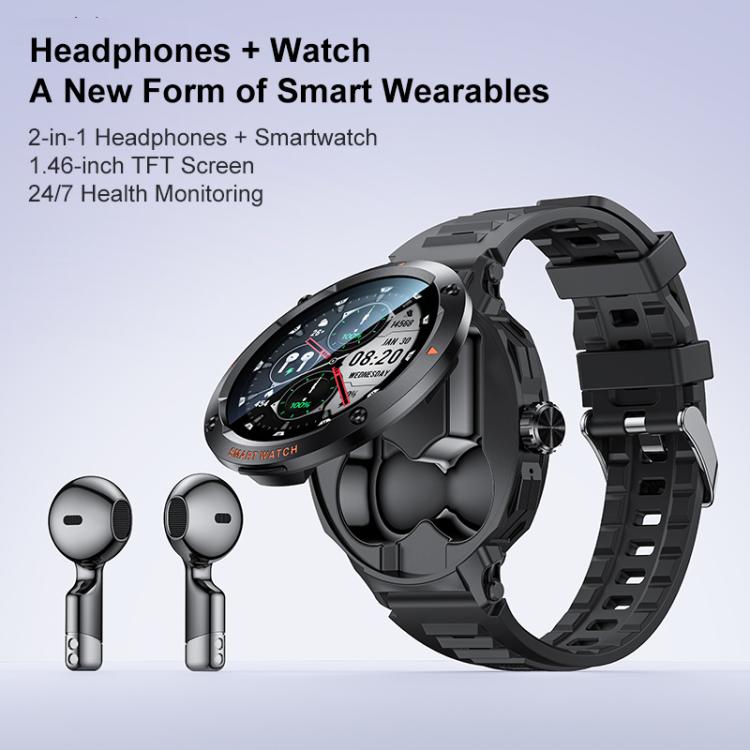 Smartwatch Yesido IO50 con auricolari TWS, smartwatch 2 in 1 compatibile con Bluetooth con custodia di ricarica, display HD da 1,46 pollici, NFC