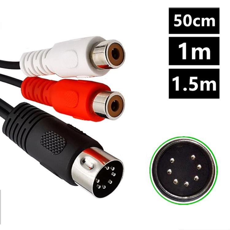 7-Pin DIN Male MIDI to Dual RCA Female Plug Audio Cable, 0.5m, 1m, 1.5m