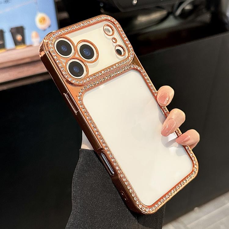 Custodia per telefono ibrida in PC e TPU con strass galvanizzati, For iPhone 17 Pro Max, For iPhone 17 Pro