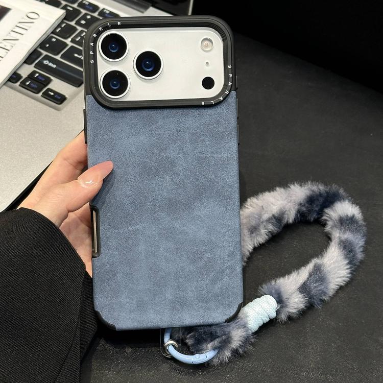 Custodia per telefono in TPU effetto pelle scamosciata con cordino di peluche a forma di coniglio stampato., For iPhone 17 Pro Max, For iPhone 17 Pro, For iPhone 17, For iPhone 16 Pro Max