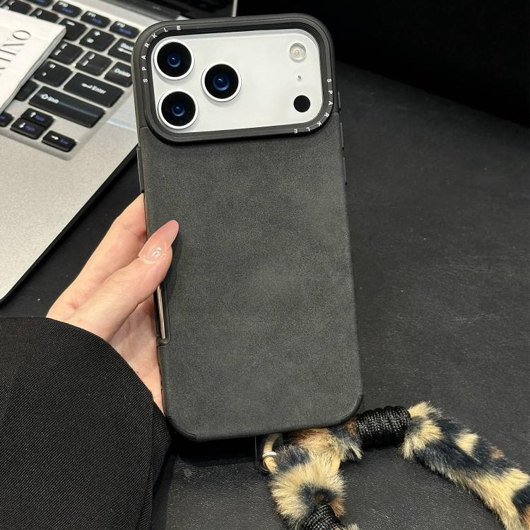 Custodia per telefono in TPU effetto pelle scamosciata con cordino di peluche a forma di coniglio stampato., For iPhone 17 Pro Max, For iPhone 17 Pro, For iPhone 17, For iPhone 16 Pro Max